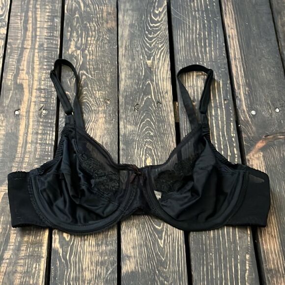 Vassarette Vintage  satin mesh Transparent black bra 36B - Picture 7 of 9